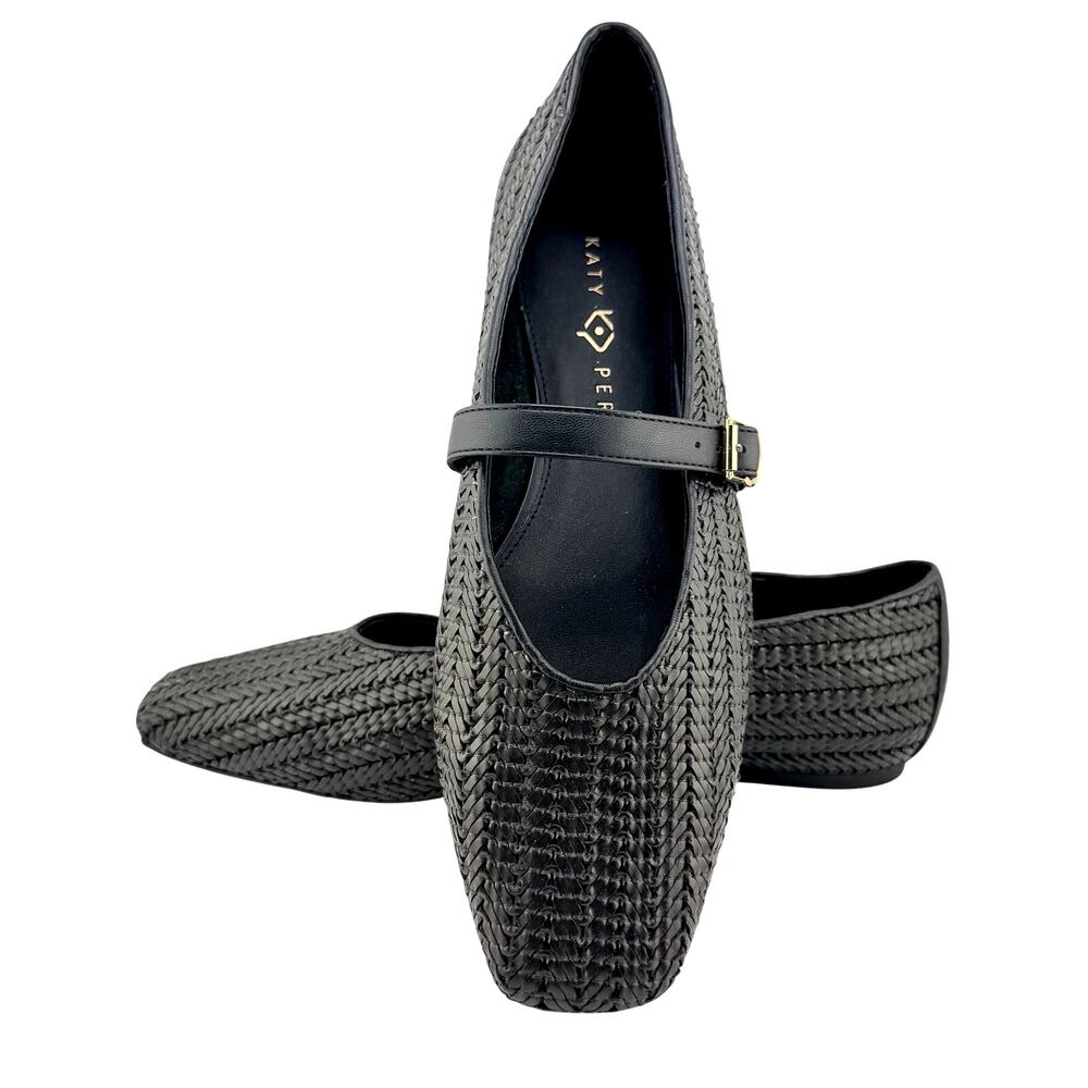 Katy Perry The Evie Mary Jane Woven Black Flats Basket Weave Square Toe Size 11